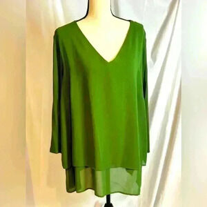 Michael Kors Green Long Sleeve Sheer Blouse (Size 2XL)